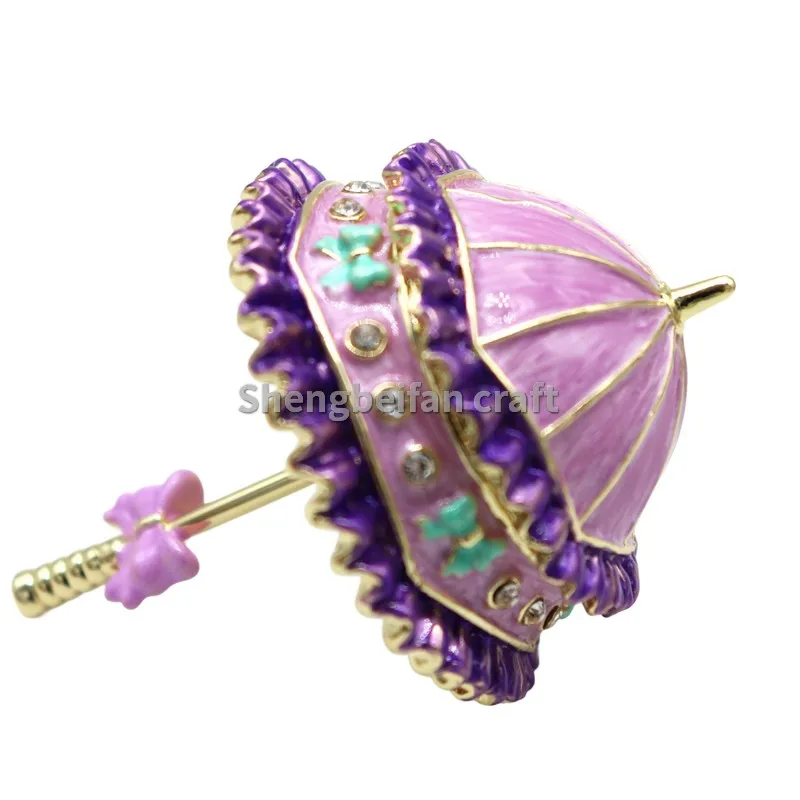 

Metal Craft Enamel Ornament Purple Umbrella Jewelry Box Trinket Counter Decoration Bithday Gift Trinket Box For Home Decor Neckl