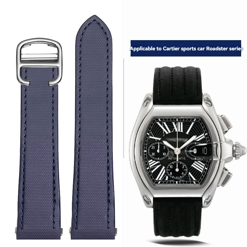 Nylon Watchband For Cartier Roadster w6206018 w6206017 Quick Release Leather Canvas Men Women Belt L/XL Cowhide Strap 19mm 20mm