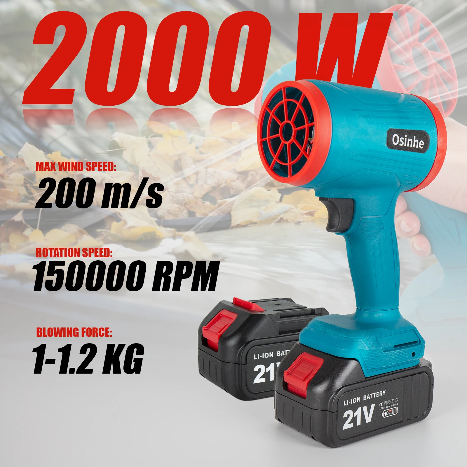 Osinhe Elettrico Turbo Ventilatore Aria Ventilatore Jet Ventilatore 200M/S Violento Auto Asciugatrice Palmare Strumento di Soffio di Polvere per Makita 18V Batteria