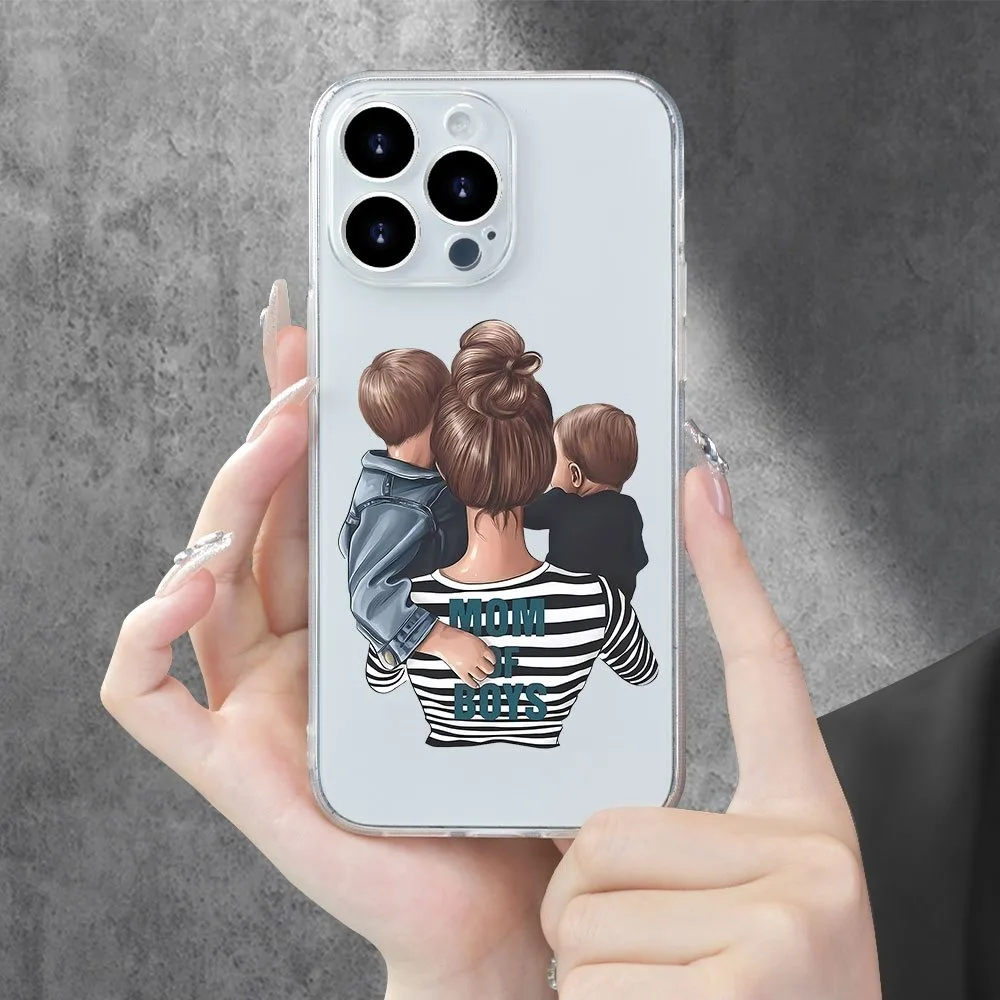 

"Mom of boys" mother and child back model, hot-selling cartoon pattern, suitable for iPhone16 15 14 13 12 11