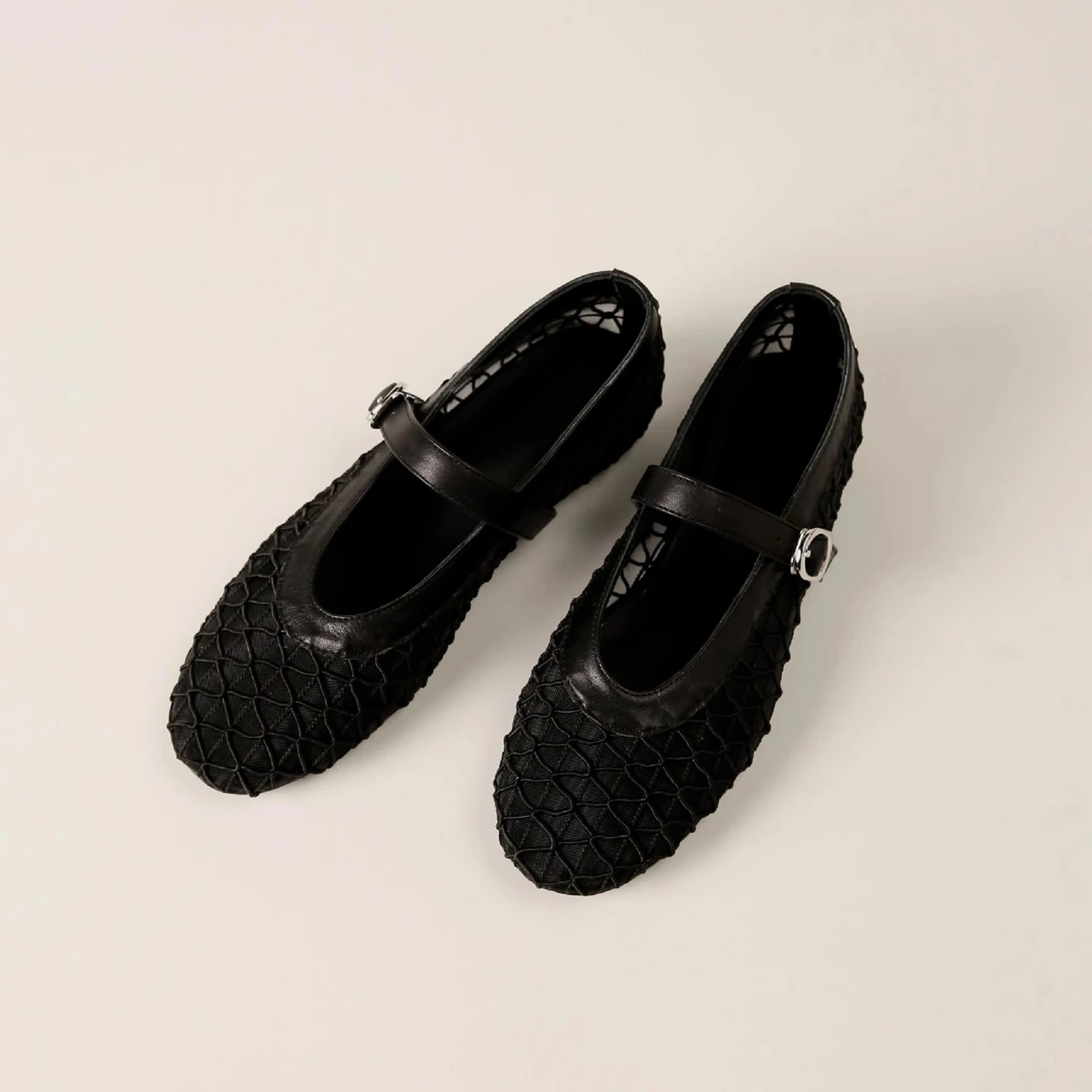 Luxury Designer Mesh Woven Ballet Flats Women Round Toe Buckle Elegant Mary Jane Shoes Comfort Lightweight Casual Shoes Ladies