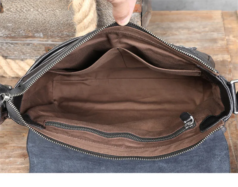 Casual luxury natural genuine leather men\'s messenger bag daily travel work real cowhide black tablets A4 document shoulder bag