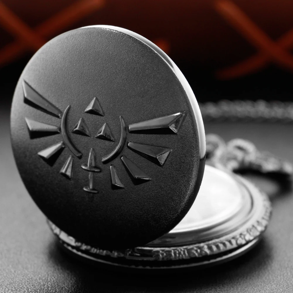 Zelda Stone Swordsman Black Fashion Quartz Pocket Watch with Chain Pendant Necklace Trinkets Festivals Holiday Best Gift