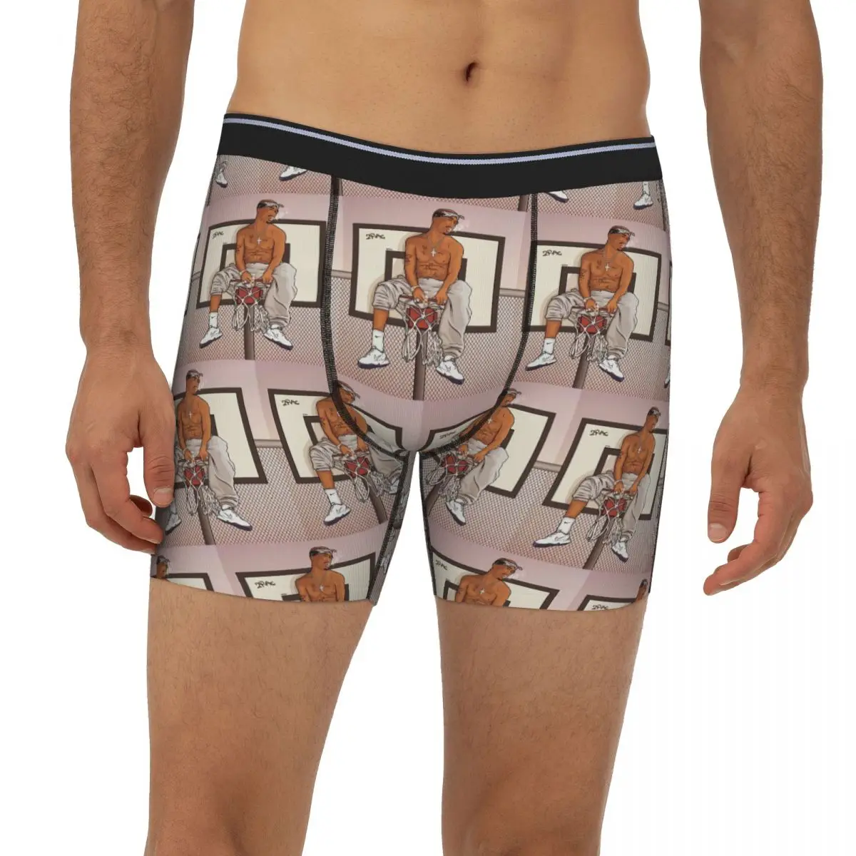 

Рэпер Тупак 2PAC длинные трусы-боксеры в стиле хип-хоп, короткие мужские трусы, дышащее нижнее белье для мужчин, подарки бойфренду