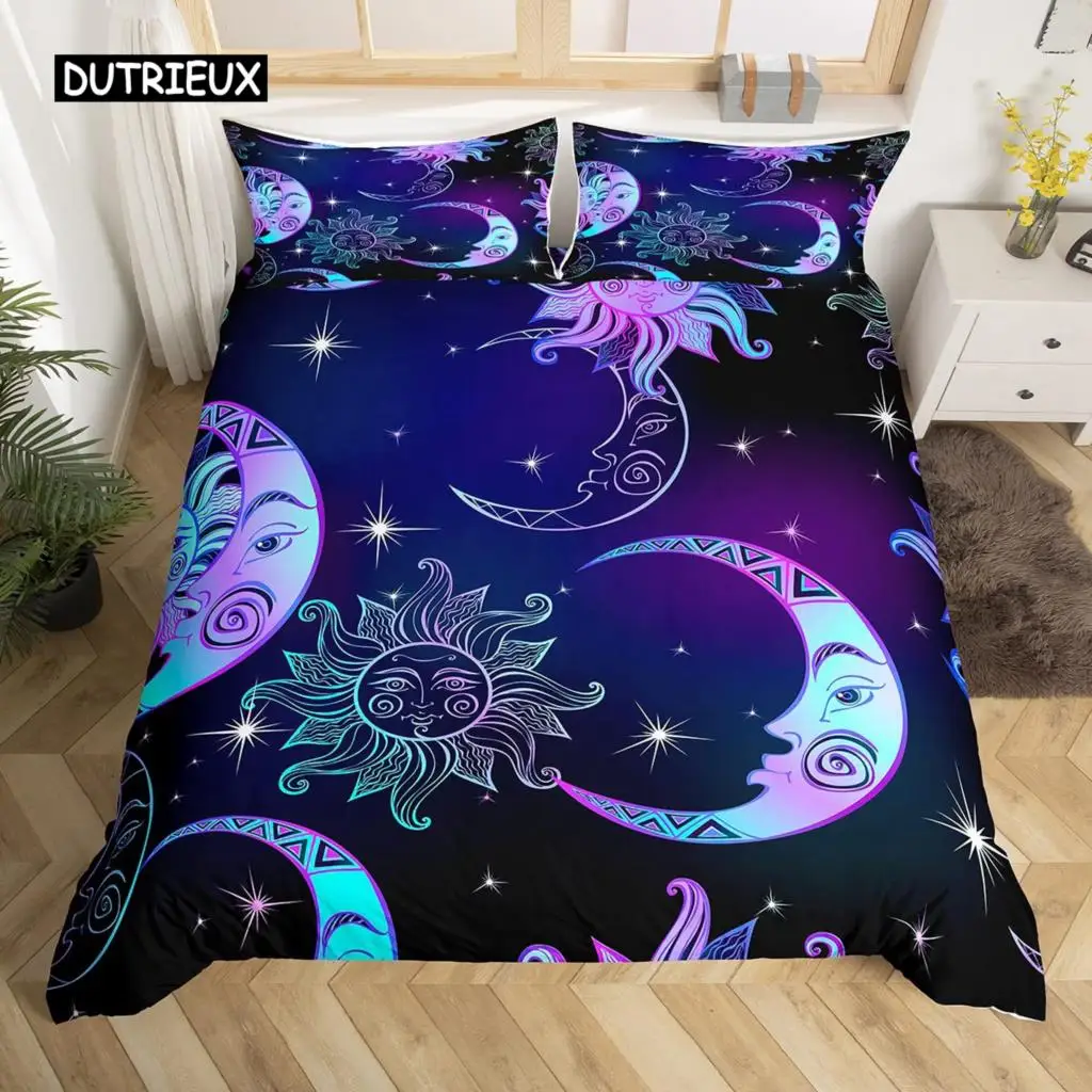 

Sun and Moon Duvet Cover Set King Size Purple Liac Dream Catcher Star Bedding Set for Kids Children 2/3pcs Bohemia Quilt Cover