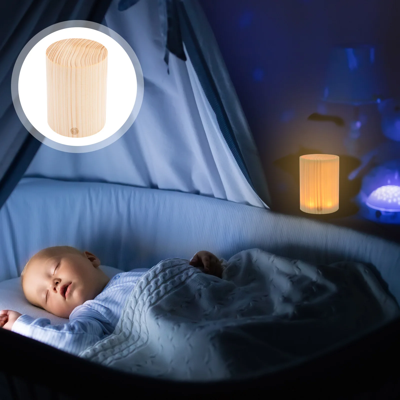 

Cylindrical Charging Night Light Bedside Mini Lamps Khaki LED Bedroom Nightstand