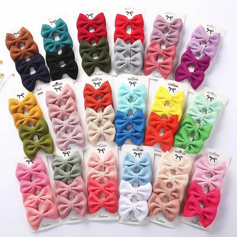 4Pcs/Set 7cm Bullet Hair Clip Cloth Covered Safety Hairpins Newborn Baby Girl Solid Bow Hairgrips BB Barrettes Korean Headwear