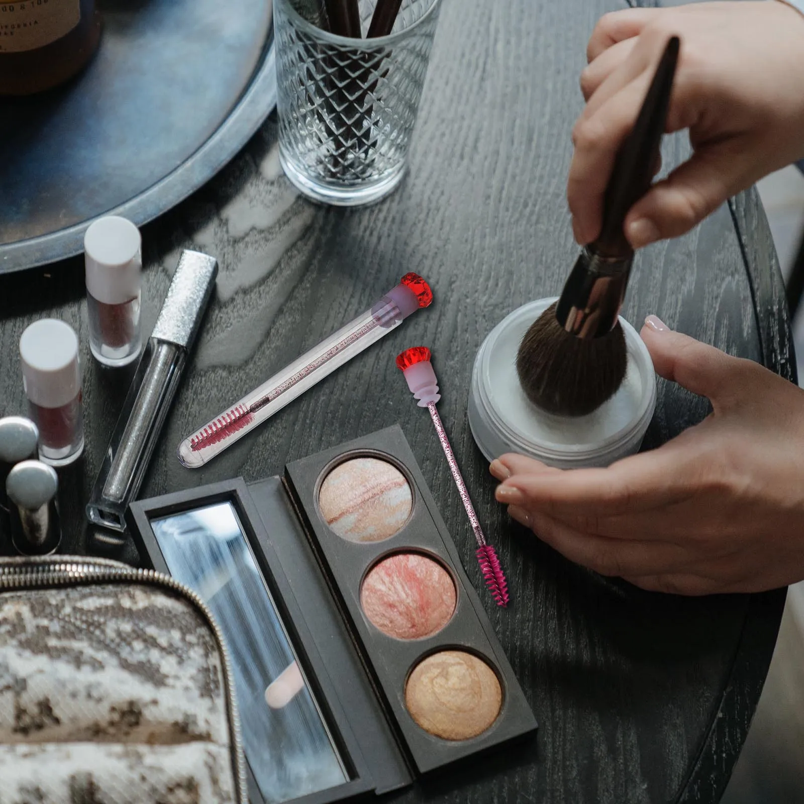 12 stks Mascara Borstel Buis Vezel Wimper W Lichtgewicht Draagbare Spiraalkop Kunststof Diamant Applicator Make-up Reizen