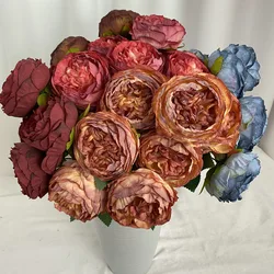 Simulation Flowers Silk Burnt Edge Roses Bouquet Auditorium Decorative Artificial Blue Orange Rose Fake Flower Cafe Decoration