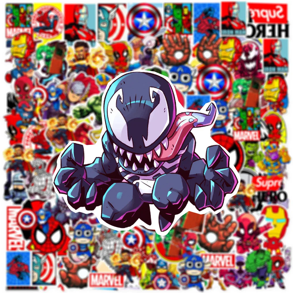 10/30/50/100PCS Disney Marvel The Avengers Anime Stickers for Kids Spiderman Iron Man Cartoon Decals Cool Super Hero Sticker Toy