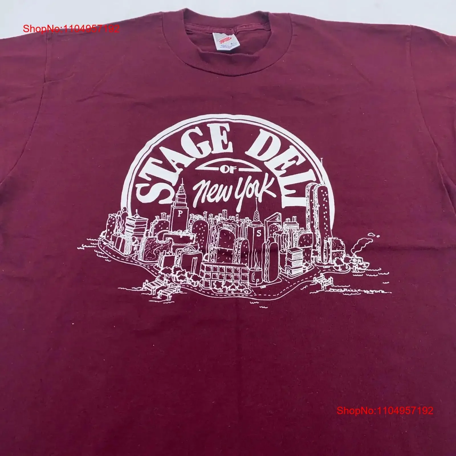 Vintage 90s STAGE DELI NEW YORK CITY camiseta M L sándwich restaurante comida vintage lavado elegante gráfico estirado