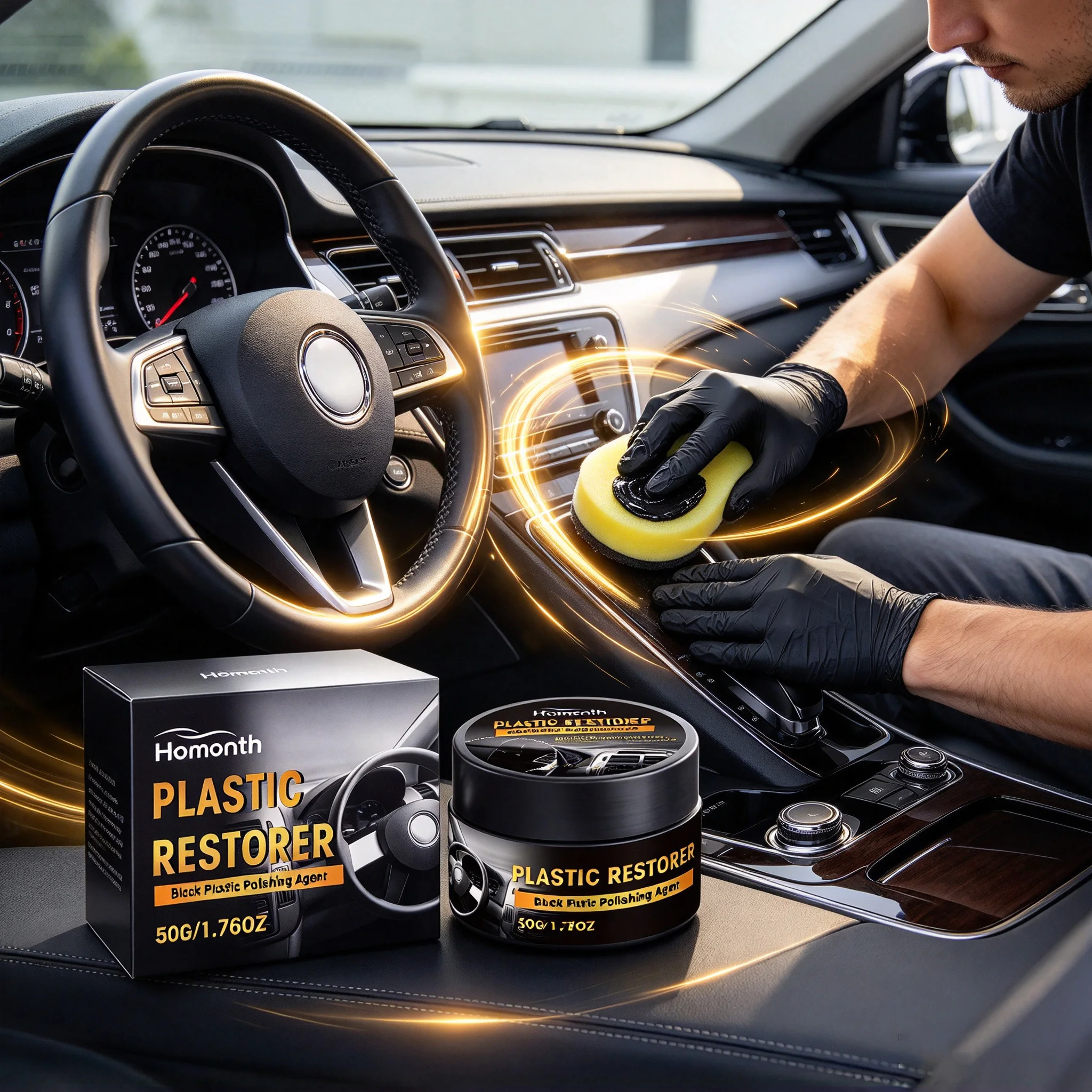 Homonth Car Interior Polishing Paste Repairing Scratch Removal Yellowing Black Gloss Restoring Plastic Leather Refurbish Cream