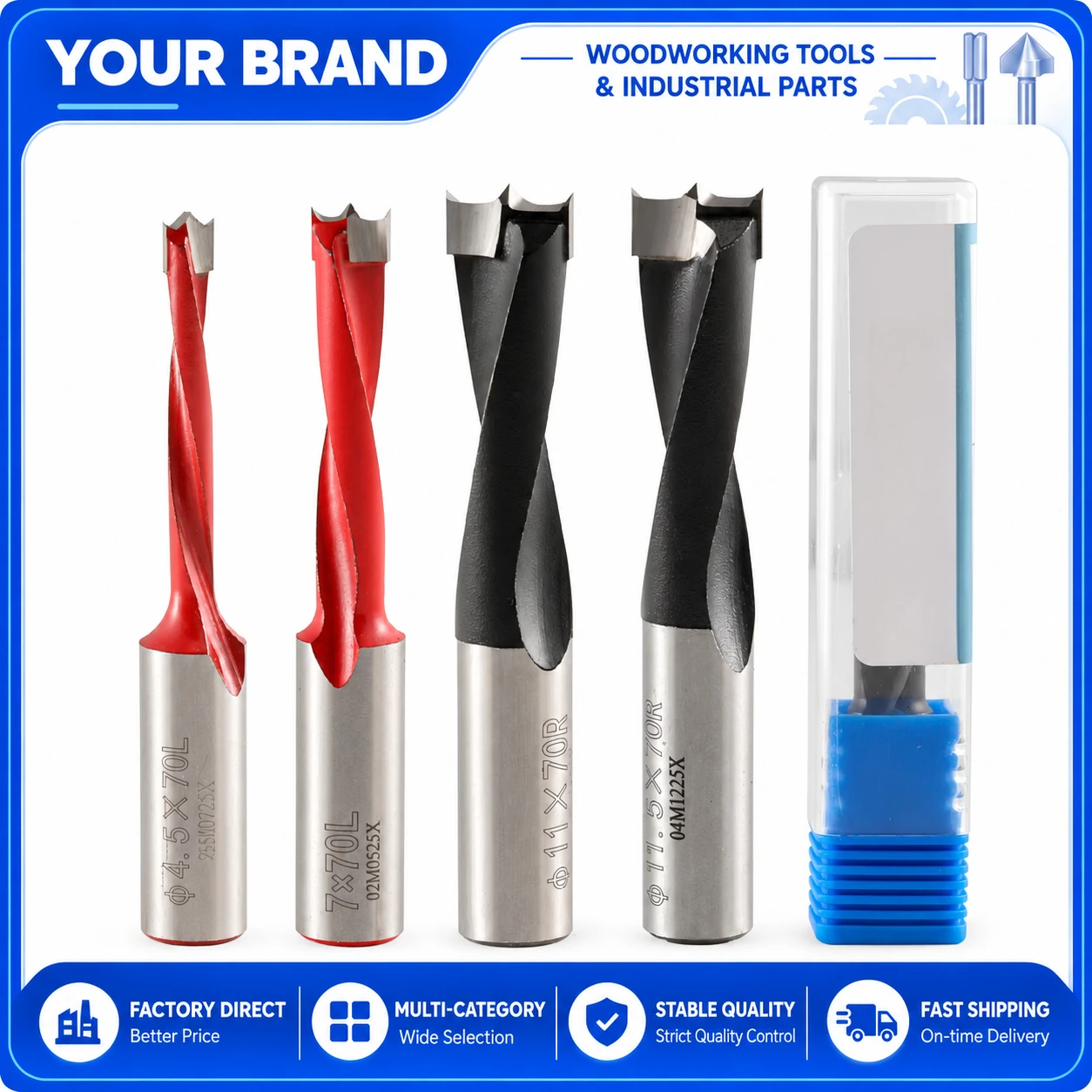 5PCS Carbide Tipped Woodworking Boring Drill Bits Left Right Rotation for Wood Board Drilling CNC Machine Tools