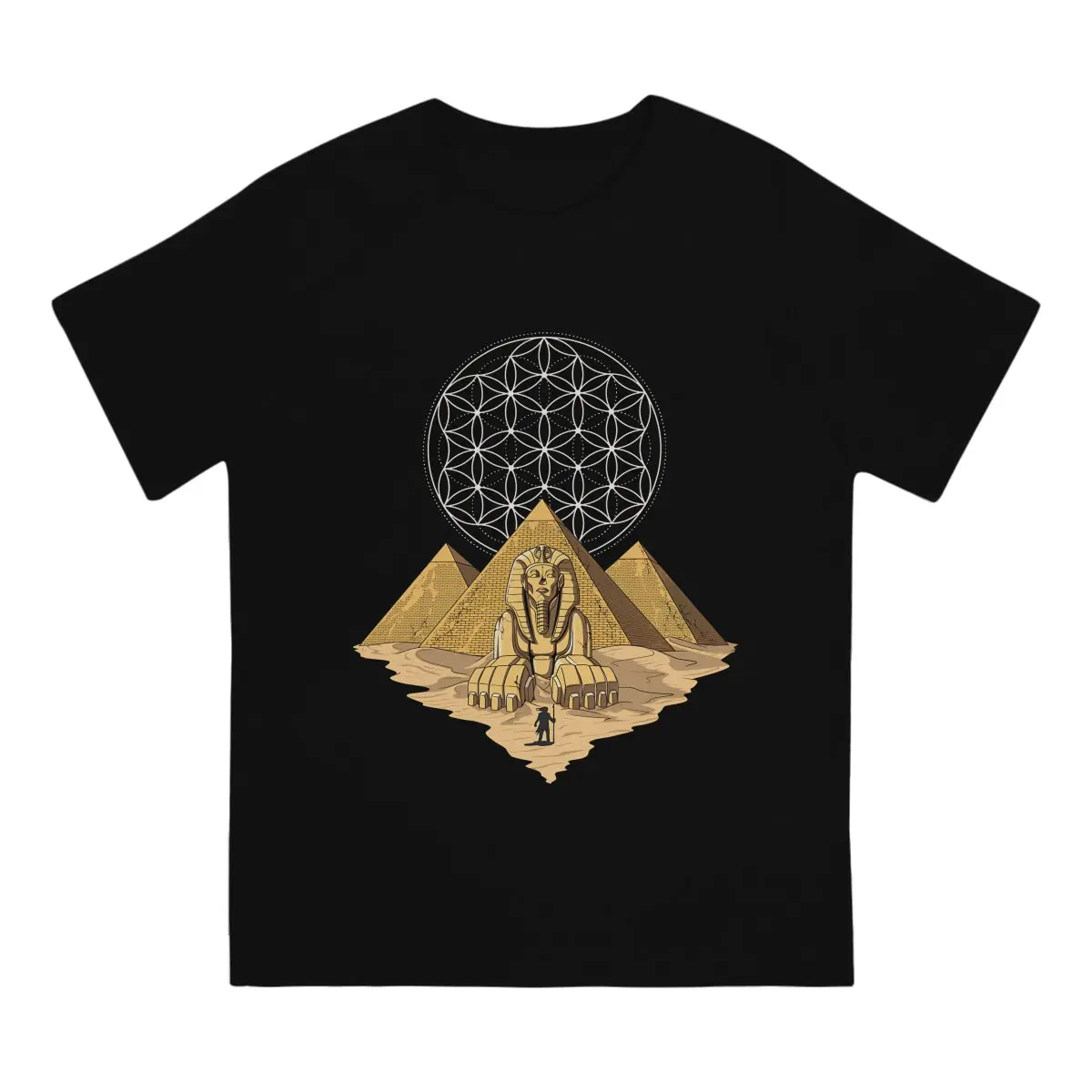 Egyptian Pyramids Sphinx Carina Nebula Flower Of Life T Shirt Graphic O-Neck TShirt Polyester Short Sleeve