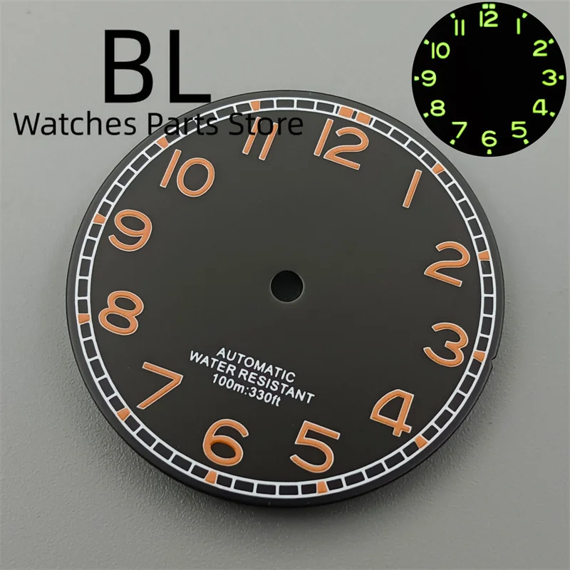 BLIGER 29mm Watch Dial For NH35 NH36 ETA2824 2836 Miyota8215 DG2813 3804 Movement With 12 Hours Number Digital Green Luminous