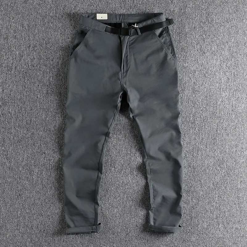 

Spring Summer Ice Silk Elastic Men's Casual Pants Quick Dry Sport Loose Fit Long Trousers mid Waist French Style Pocket Detail