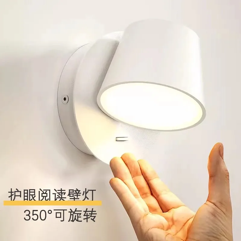 

Nordic Minimalist LED Wall Lamp Bedroom Headlight with Switch Adjustable Angle Reading Light Comfortable up down Lighting