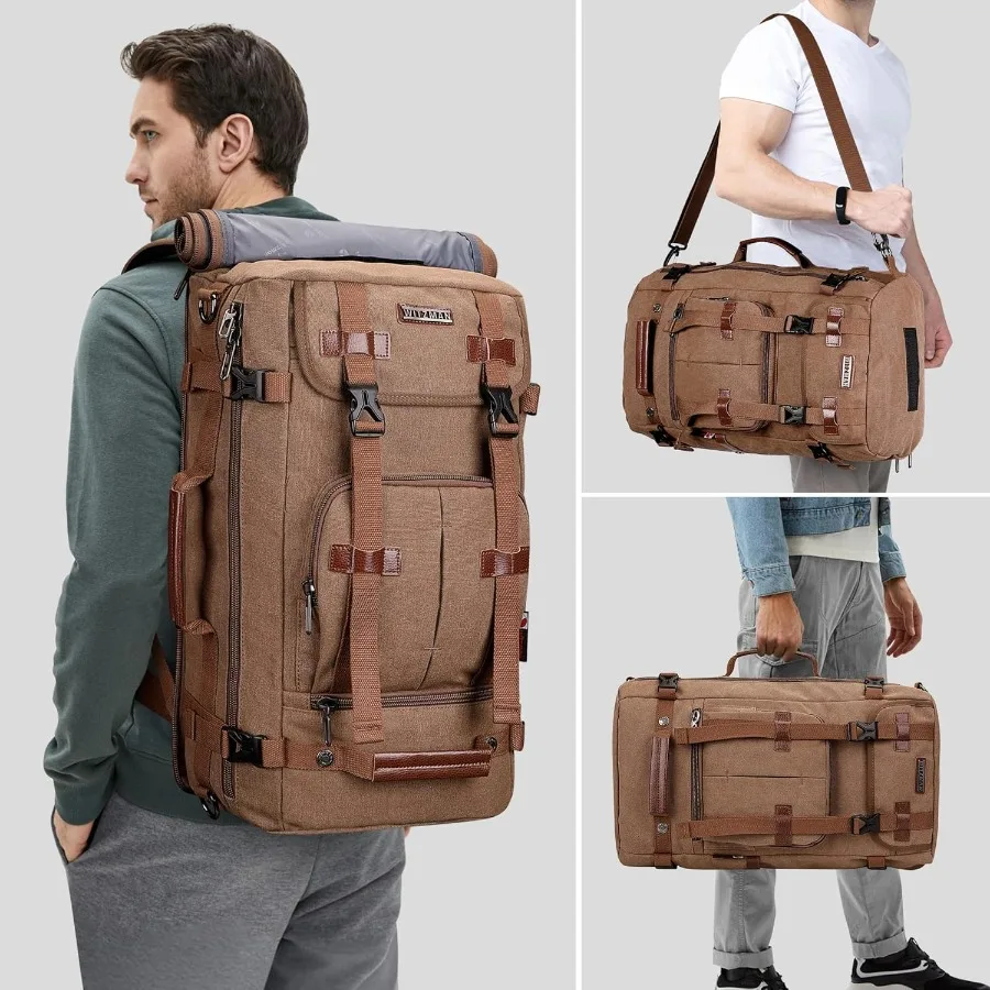 حقيبة ظهر قماشية من WITZMAN حقيبة سفر كلاسيكية حقائب كمبيوتر محمول كبيرة حقيبة كتف قابلة للتحويل A519-1 بني