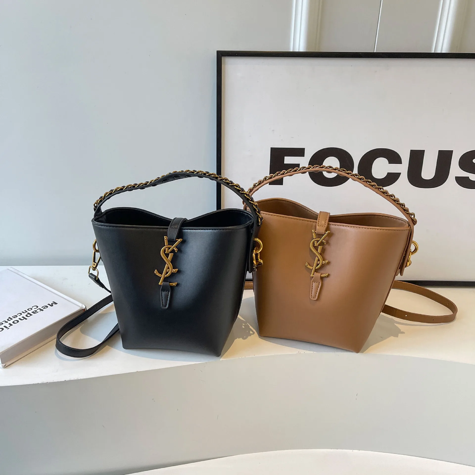 Bolsa balde de alça de corrente de luxo leve para mulheres ysl inspirado cordão alça superior bolsa de ombro designer exclusivo commuter