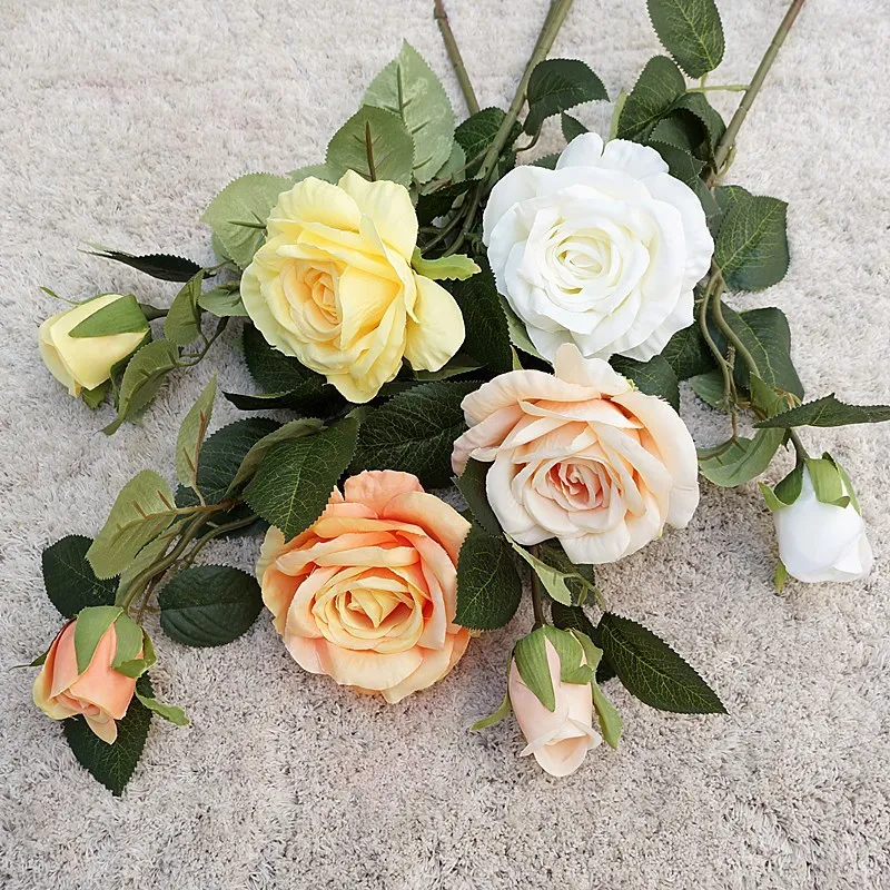 1PC 66cm Delicate Roses Branch Silk Artificial Flowers Home Wedding Decoration Christmas Table Arrangement Room Decor
