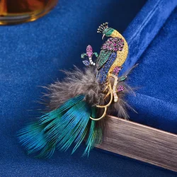 Elegant Feather Peacock Brooch Women's Delicate Accessories Luxury Pin High-grade Corsage Crystal Gift Corsage