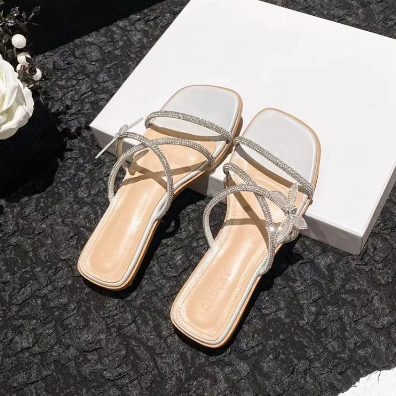 

New Style Women's Sandals Rhinestone Embellished Fashion Outerwear High Heel Net Weight Casual Shoes slippers Summer Plus Siz 43