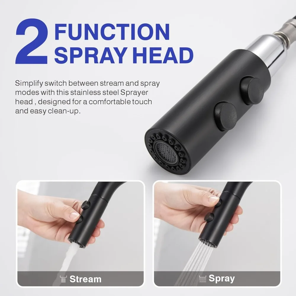 Matte Black Pull Down Bathroom Sink Faucet with Sprayer & Pop-Up Drain, Easy Install Single Handle Basin Tap for Home