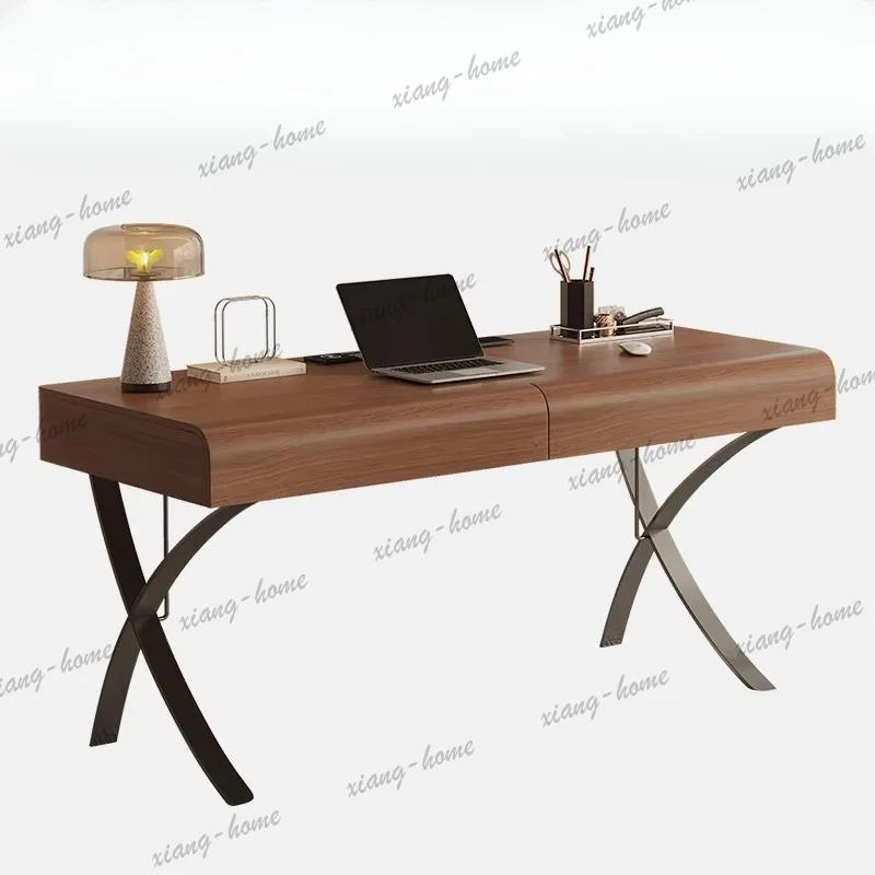 YJ Modern Minimalist Office Desks Walnut Color Light Luxury High-end Computer Office Desk Italian Solid Wood Furniture Bureau JT