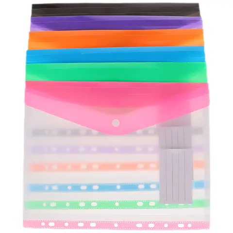 6 Pcs 투명 바인더 가방 문서 파일 스냅 버튼 폴더 가방 사무실 파우치 보관 Pp 주최자 포켓 루스 리프