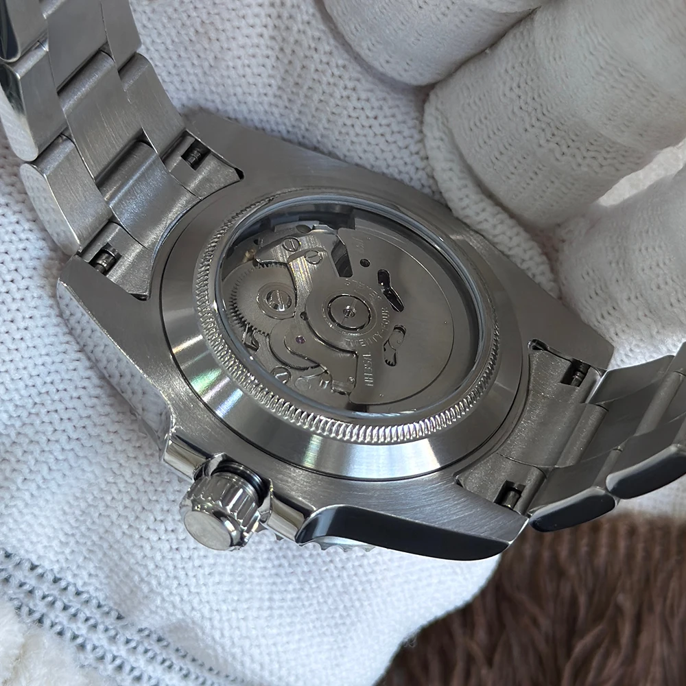 남성용 NH35 시계 럭셔리 사파이어 크리스탈 방수 기계식 손목 시계 스테인레스 스틸 남성용 자동 시계 블랙 다이얼 서브