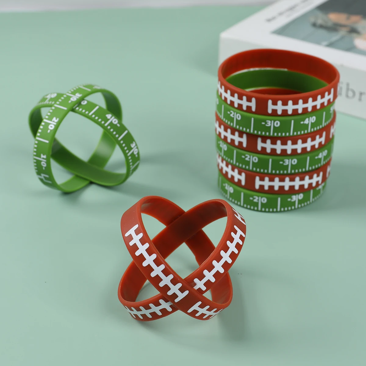 10pcs Football Rugby Silicone Bracelet Ball Sports Theme Wristband for Sport Themed Football Themed Birthday Party Award Gift