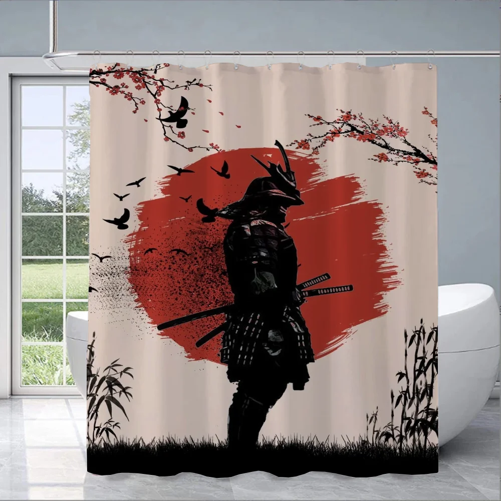 Japanese Samurai Curtains in the Bathroom Shower Curtain Waterproof Accessories Bath Bedrooms Home Fabric Shade Opaque Products