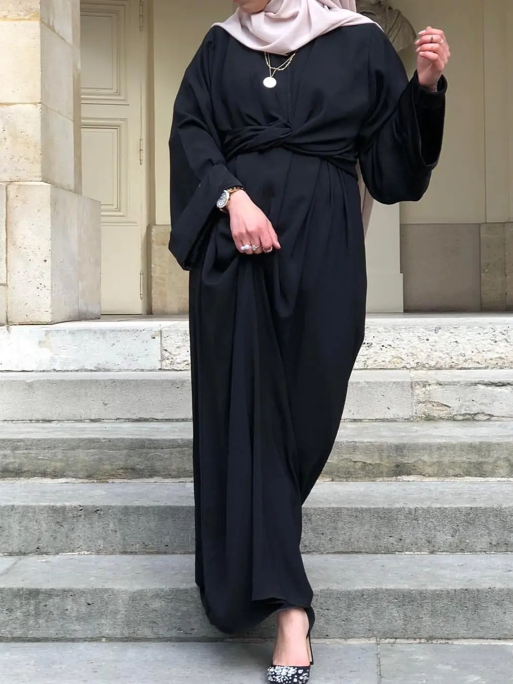 Fake two pieces Muslim Dress Robe Musulmane Turkish Dubai Fashion Silky Muslim kaftan Robe full length Worship Service abaya