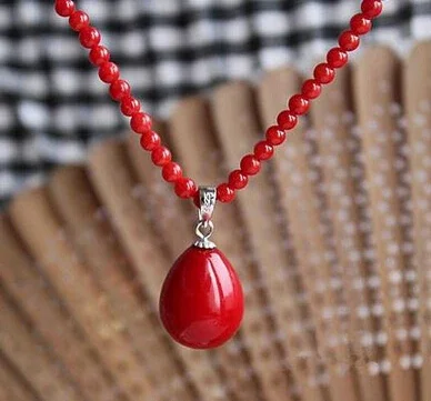 Wonderful Lucky Jewelry Perfect Coral Necklace 6mm 17inch Red Coral Necklace Shell Pearl Pendant 12x15mm wide