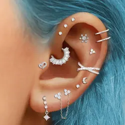 Daith Helix Tragus Ear Piering Stud Earring for Women Chain Drop Earring Stainless Steel Conch Fake Piercing Ear Cuff Jewelry