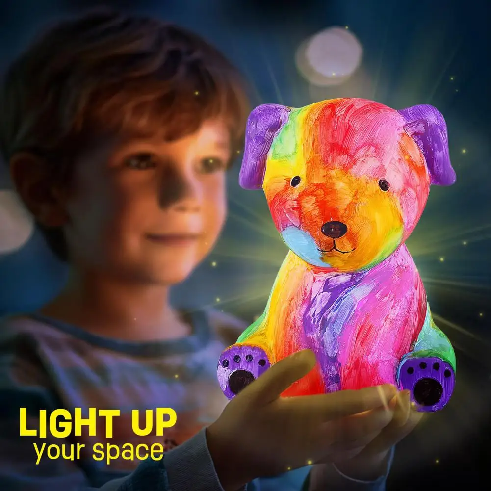 Kids Dog Painting Kit Diy Dog Lamp Kit with 12 Colors Pigments Paintbrush Palette Apron Kids Educational Toy Crafts for Painting