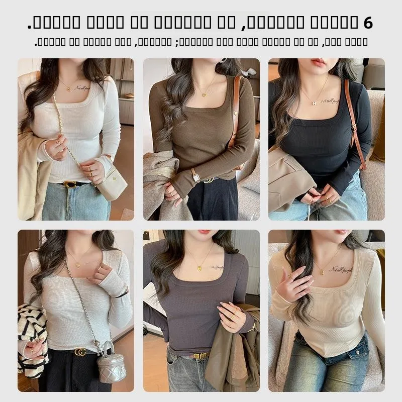 T-shirt da donna grande quadrata Ne Long Sve Base irt comoda ed elastica da pendolarismo Sle Pure Color Faion Top da donna