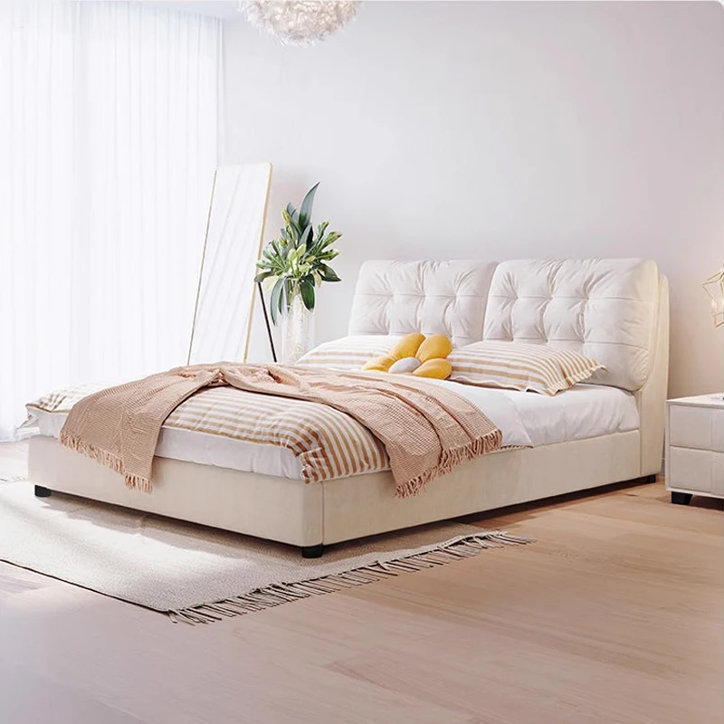 تصميمات سرير Weiche الحديثة Creme Haupt schlafzimmer Mihbel Moderne Technologie Samt Stoff Bett rahmen