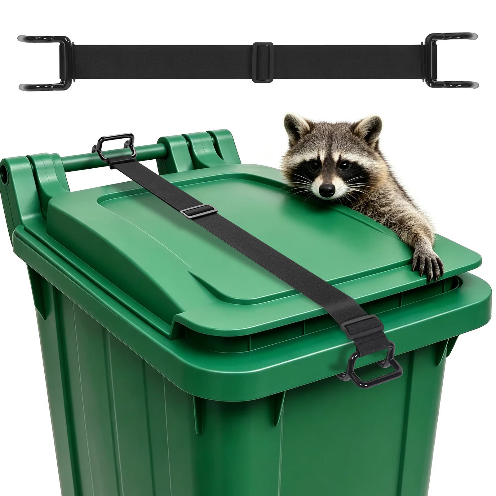 Trash Can Lock Strap Outdoor Garbage Bin Lid Lock Animal Proof Raccoon Dog Stopper Adjustable Tie Down for Yard Wind Protection