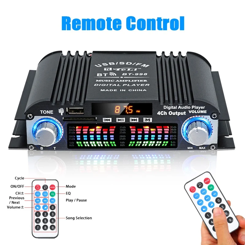 BT-998 HIFI Digital Audio Amplifier LCD Display ClassD Power Amplificador Bluetooth Radio Car Home Speaker FM USB SD-ELEC view 3