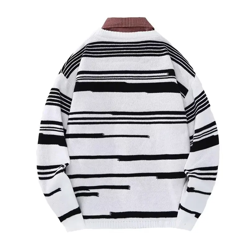 Striped Sweaters Men Irregulae Slouchy Autumn Winter Contrast Color Korean Style Fashion Knitwear High Street Harajuku College