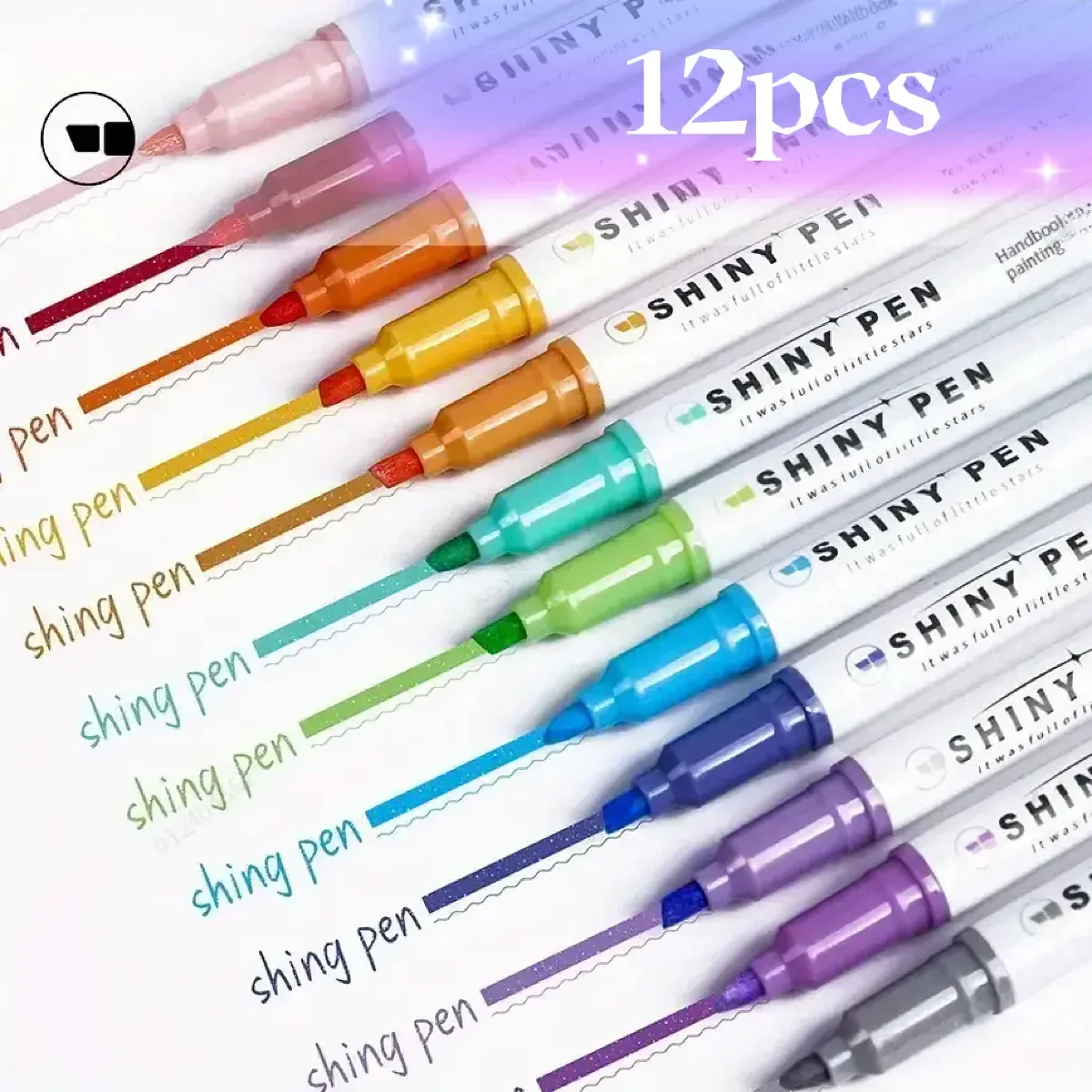 12pcs Glitter Shiny Highlighter Marker pens, colorful Painted Stationery School Supplies, Glitter, Fluorescent & Colored Markers