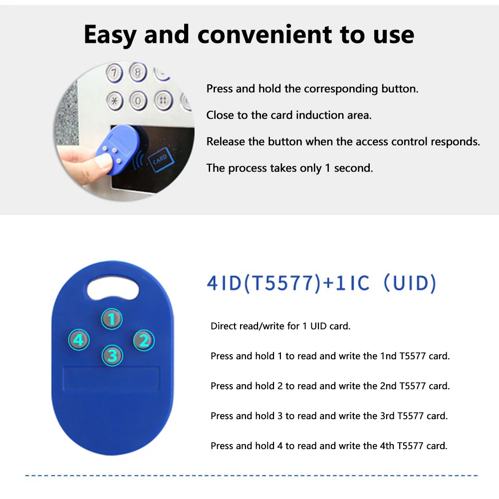 1pc RFID multiple key fob 5 in 1 125khz T5577 EM ID writable IC 13.56Mhz 1k S50 UID changeable key fob tag