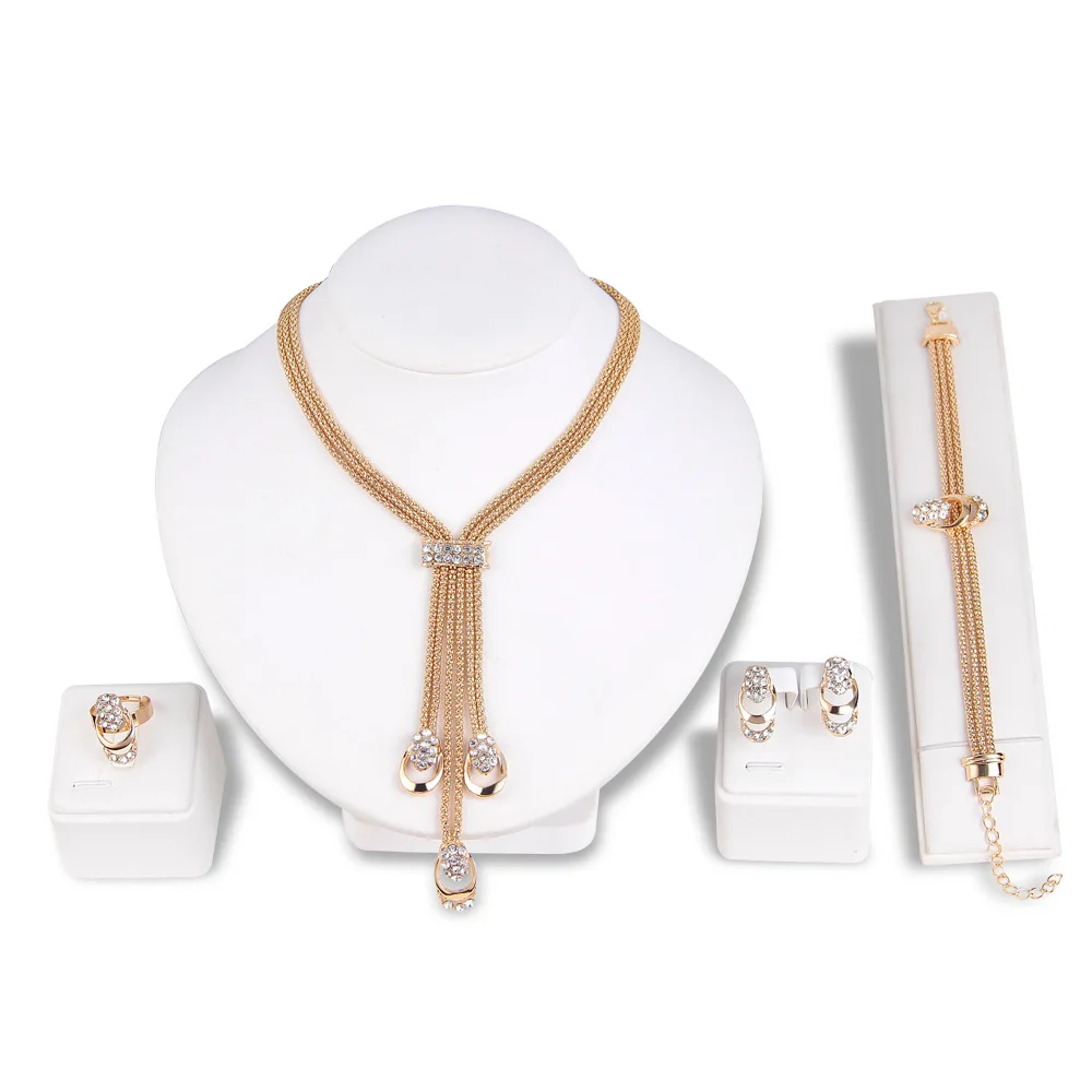 New Hot Sale Bridal Jewelry Wedding Party Jewelry Set Anniversary Necklace Ring Earrings Three-Piece Gift