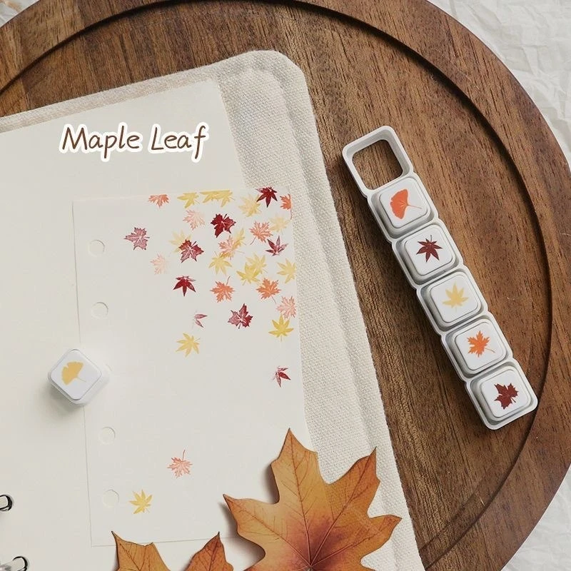 Four Seasons 6-in-1 Nature Stamp Set Leaves Cherry Blossom Clover Maple Snowflake Creative DIY Journaling Supplies for Students