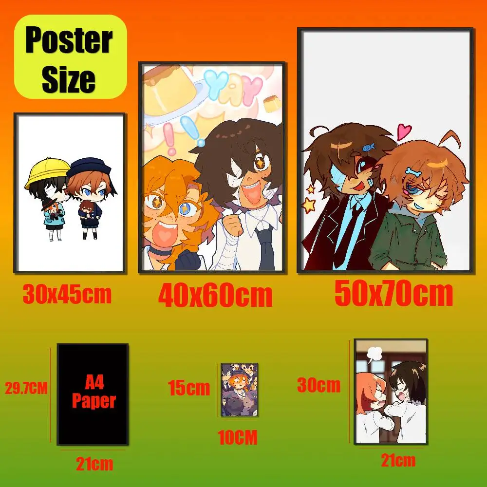 For Soukoku Dazai Chuuya Bungo Stray Dogs Poster Cover Wall Sticker Bedroom Custom Self-adhesive Decoration Fans Playbill