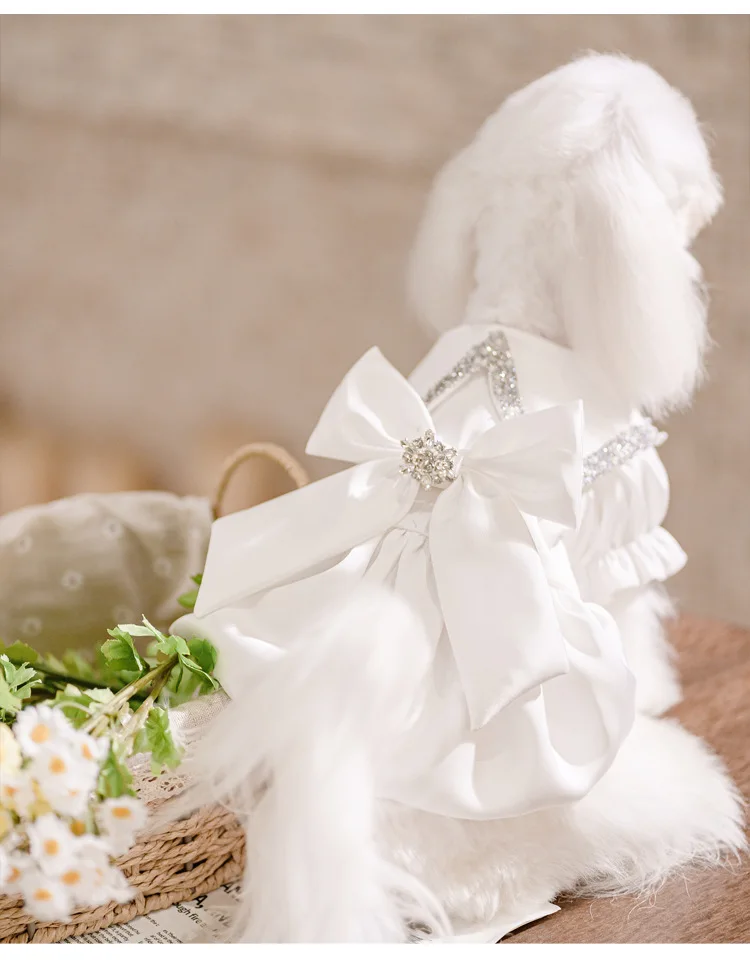 

High-End Custom Wedding Pet Dress Good Quality Large White Bow Design Dog Wedding Dress