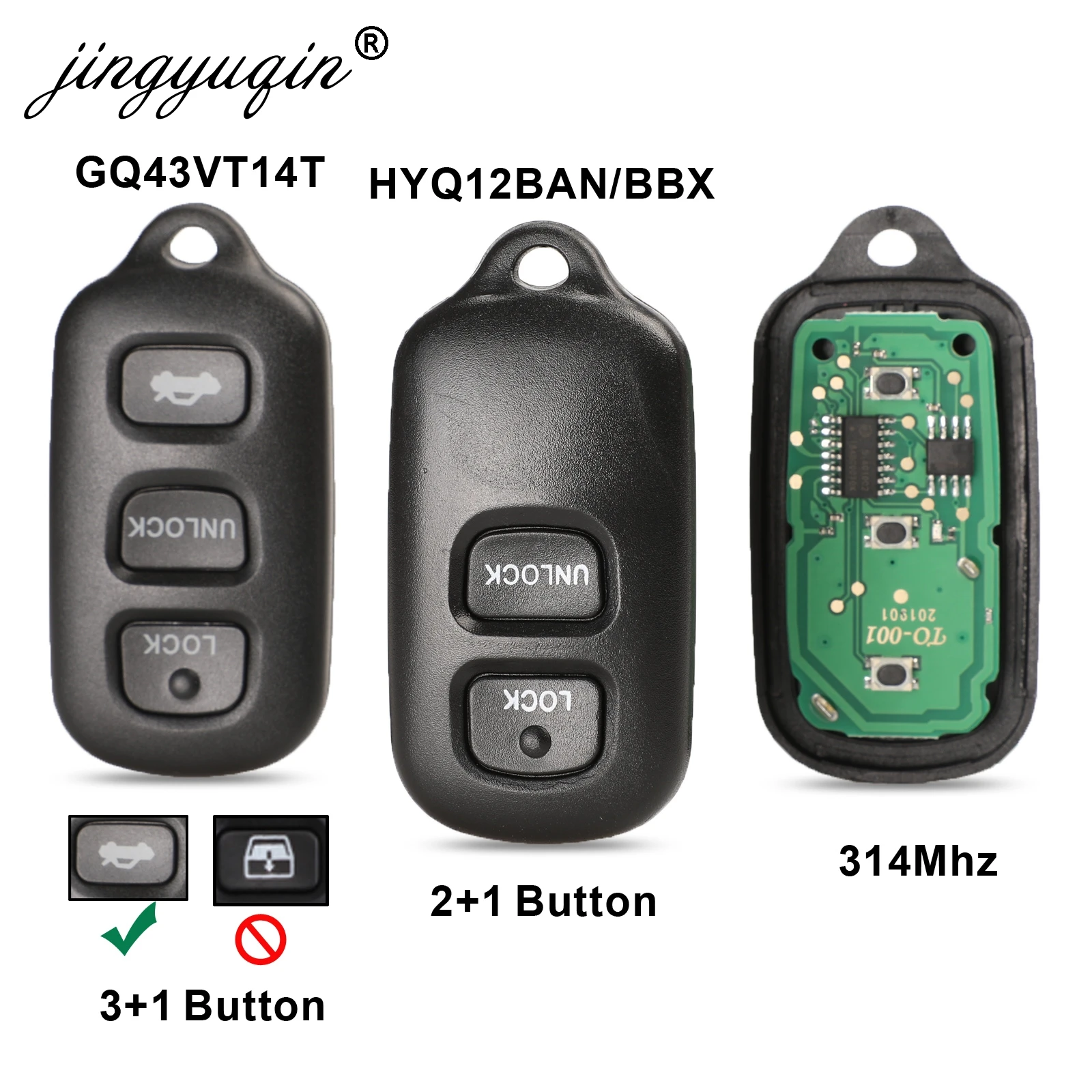 Remote Car Key fob 2/3 +1 Button for Toyota HYQ12BBX Highlander GQ43VT14T Camry Solara Corolla Sienna 2002 -2007 315mhz