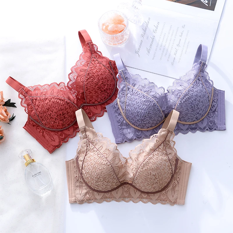 Sexy No Steel Ring New Bra Soft And Comfortable Without Restraint Small Chest Underwear Gathered Lace Anti-Sagging Tube Top