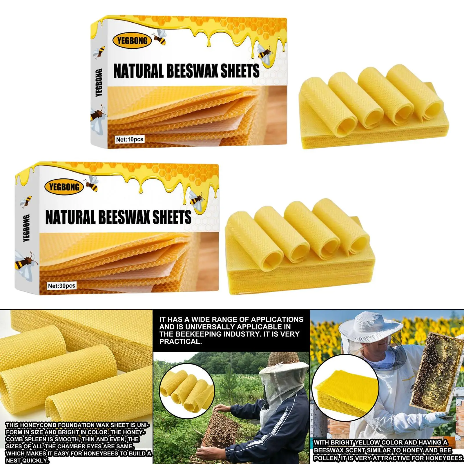 Beeswax Honeycomb Sheets for Beekeepers Natural Foundation Wax for DIY Candle Making and Craft Projects